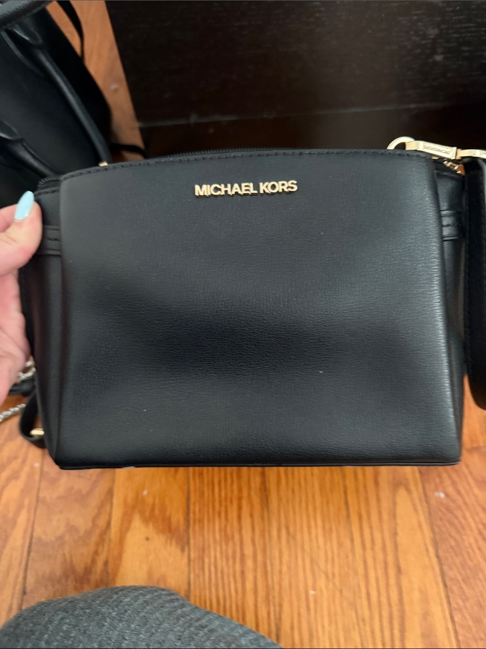 Michael Kors Black Leather Crossbody with Gold Logo